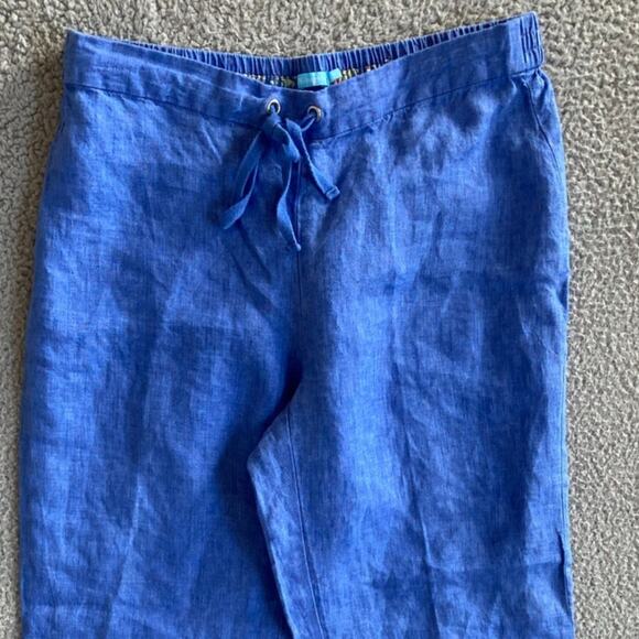 J. McLaughlin Pants Medium Linen Drawstring Straight Leg Ankle Blue Beach Boho - Picture 3 of 16